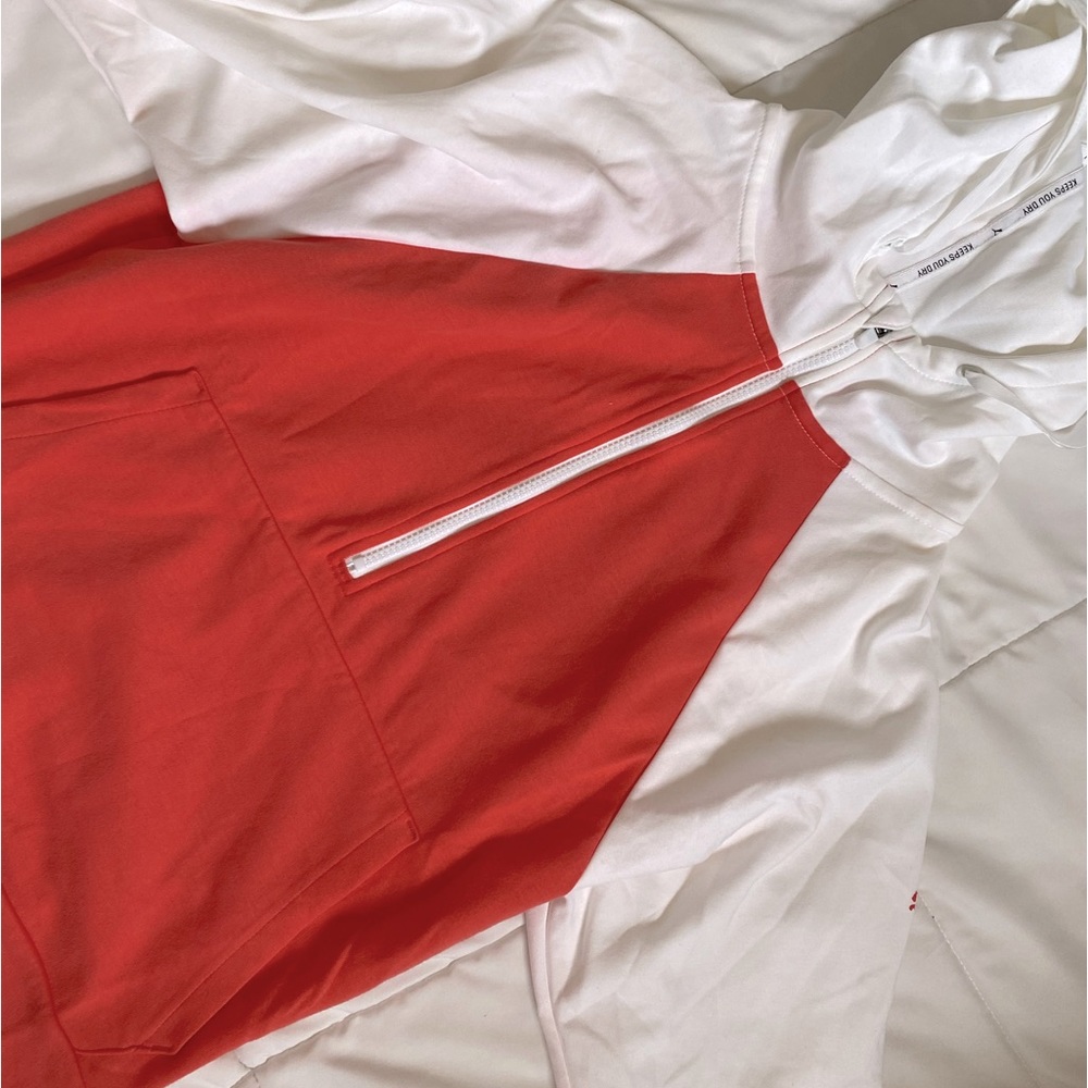 Puma, size small women’s hoodie, coral and white